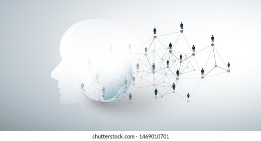 Moderno estilo Futurista Machine Learning, Inteligencia Artificial, Cloud Computing y diseño de redes de negocios con personas conectadas, malla de red