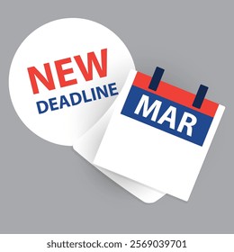 Modern Style General New Deadline Announcement Banner Template with Calendar, Ring Binder for Month of March and with Copy Space, Empty Place for the Exact Date, Day Number of the Month