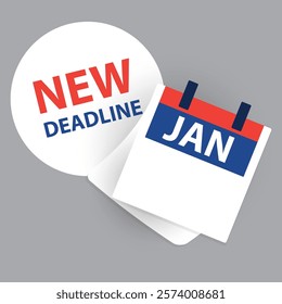 Modern Style General New Deadline Announcement Banner Template with Calendar, Ring Binder for Month of January and with Copyspace, Place for the Exact Date, Day Number of the Month