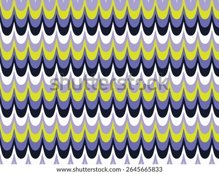 Modern style of geometric, layered teardrop scallop colourful zigzag background illustration