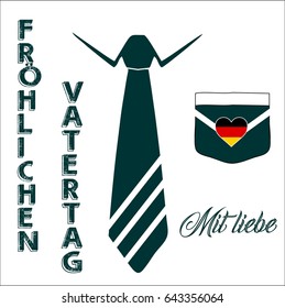 Modern style Happy father's day vector text, typeface, banner, label, sticker for Father's day holiday and Father's birthday in Germany language. decorative tie and German flag for Father's Day