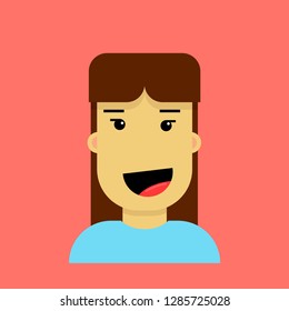 Modern style happy girl cartoon character in vector isolated on coral color.