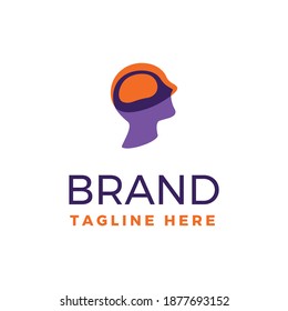 Modern style head with brain in high technology vibe logo template
