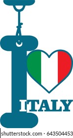 A modern style heart decorated handcrafted I Love Italy vector text, typeface, banner, label, sticker, tag, a logo for Italian national day and Italian holidays. decorative text Italy Flag 