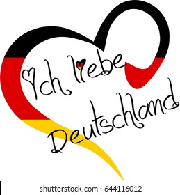 A modern style heart decorated handcrafted I Love Germany vector text, typeface, banner, label, sticker, tag, a logo for German National day and German holidays. decorative text German Flag 