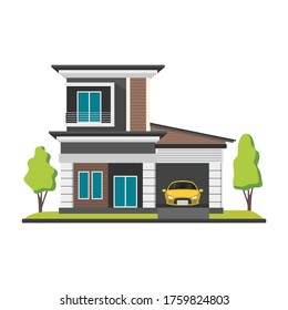 Casa de estilo moderno aislada en blanco. Construir o dar instrucciones al vector de concepto de objetos para su trabajo de diseño, presentación, sitio web u otros.