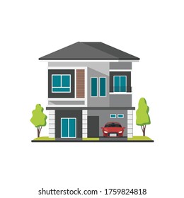 Modern style house flat isolated on white. Building or constructions object concept vector for your design work, presentation, website or others.