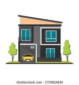 Modern style house flat isolated on white. Building or constructions object concept vector for your design work, presentation, website or others.