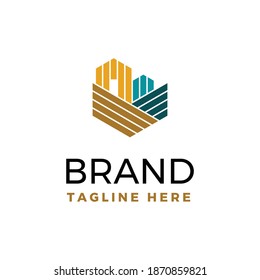 Modern style house and hill in stripes shape logo template