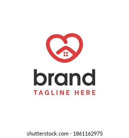 Modern style house inside heart shape logo template