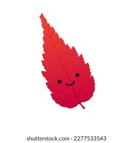 Modern Style Icon Layout with Smiling Face on a a Single Red Fallen Autumn Tree Leaf - Design Template, Vector Illustration on White Background