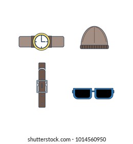Modern Style Icon Pack. Sun Glasses, watch, etc. with flat design