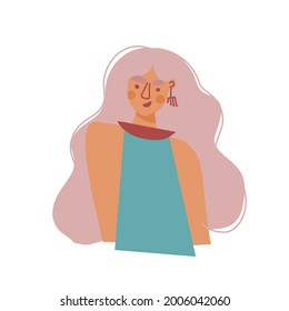 Modern style illustration - fashion girl with long hair, selfcare, self love, stylish woman vector