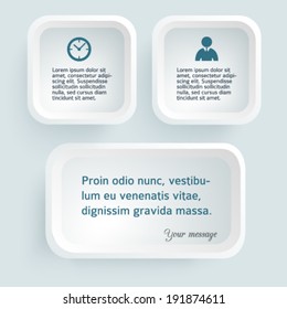 Modern style info-graphic web presentation template with white Rounded abstract squares & drop shadows on grey background. Vector illustration EPS 10 with space place for your text 