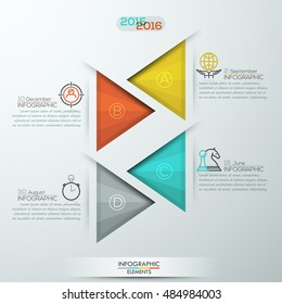 Modern style infographics banner for 4 steps with triangles. Vector illustration. can be used for workflow layout, diagram, number options, web design.