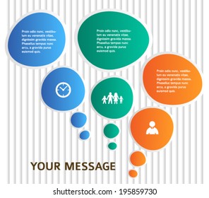Modern style infographics designs elements with communication bubbles and vertical lines on grey background. Abstract shape. Vector illustration eps 10 for info graphic, loop business report or plan