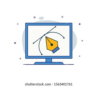 modern style laptop icon with pen tool icons