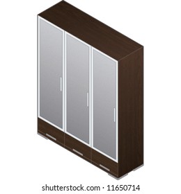 Modern Style Large Wooden Wardrobe with aluminum finish and glass doors (vector file format)