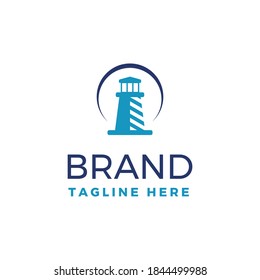 Modern style lighthouse with circle arc logo template