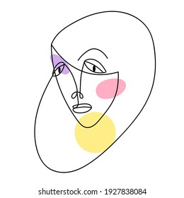 Modern style line art woman face . Print design with beautiful abstract woman portrait. Contemporary female silhouette face. Surrealistic art.