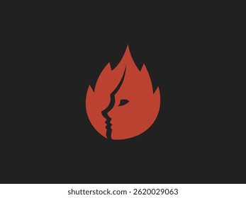 Modern style logo with a face in fire