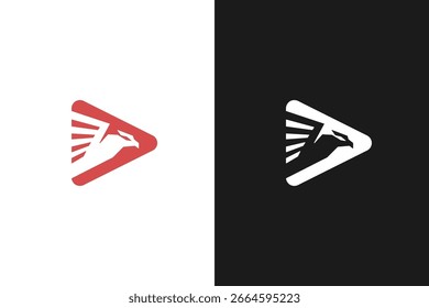 Logotipo de estilo moderno con forma de fénix y juego o símbolo de medios.