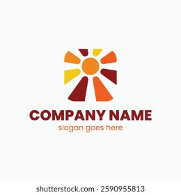 Modern style logo template with sun shape and bright rays