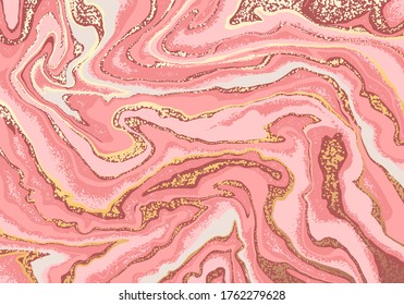 Modern style marble background.  Pink, blush, white, golden liquid wavy texture. Luxury marbling backdrop, card, cover.