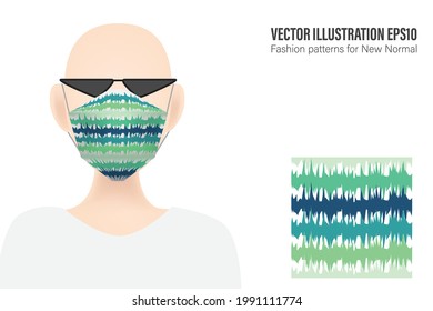 Máscara de estilo moderno con patrón de líneas abstractas Presentado por maniquí para mostrar ropa Junto con patrones sin fisuras para cualquier tejido o diseño gráfico aislado en fondo blanco