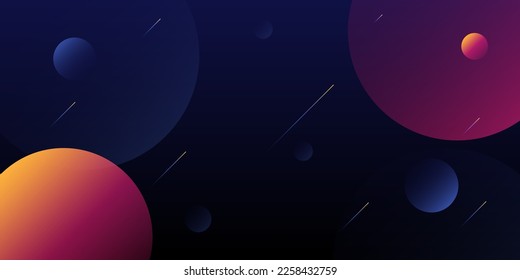 Modern Style Minimalist Background, Header or Banner Design with 3D Cosmic Scene: Planets, Nebula, Comets - Multi Purpose Creative Wide Scale Template for Web with Copyspace in Editable Vector Format