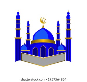 a modern style mosque design, with a mix of interesting colors, and text frames, ideal for logos, ramadan cards, islamic decorations