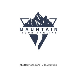 Modern Style Mountain Landscape Vector Illustration. Mountain Outdoor Adventure Peak Summit Logo Design.
