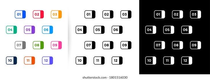 modern style numbered bullet points from one to twelve