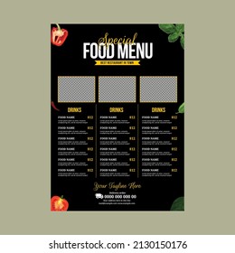 Modern Style One page Restaurant Food Menu Template