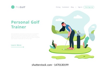 Modern style Online Golf Trainer Landing Page Template. Sport Education Trainer. Easy to edit and customize. Vector illustration
