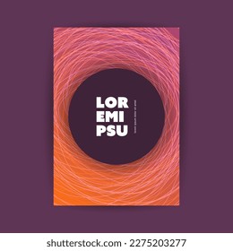 Modern Style Orange Curving, Wavy Concentric Lines, Round Doodles - Futuristic Abstract 3D Geometric Flyer Design Template with Round Copyspace in the Center - Illustration in Editable Vector Format