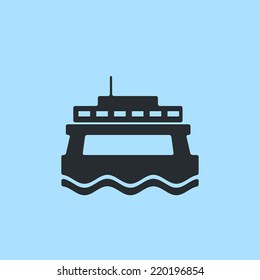 Modern style passenger and car ferry boat. Front view, flat icon. For maps, schemes, applications and infographics. 