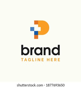 Modern style pixelated initial letter P logo template
