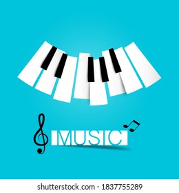 Modern Style Poster Music Background with Abstract Piano Keys, Notes and Cleff