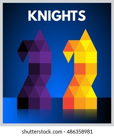 Modern Style Purple And Orange Mosaic Chess Pieces - Knights