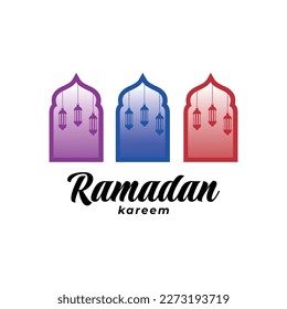 Modern style Ramadan Kareem contour silhouette illustration with text "Happy Ramadan" in arabic