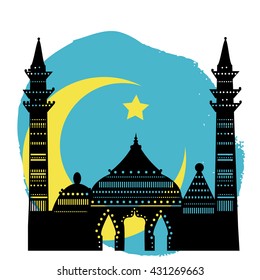 Modern style Ramadan Kareem contour silhouette illustration. Eid mubarak party card. iftar party