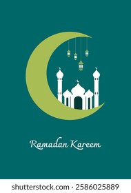 Modern style of Ramadan Kareem greeting cards design. Windows and arches with moon, mosque dome and lanterns. for card, wallpaper design, Poster, media or anythig purpose.