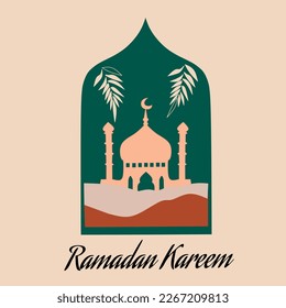 modern style Ramadan Mubarak greeting cards with retro boho design. Vector illustration