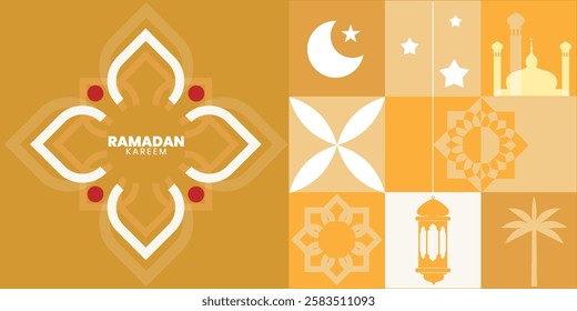 modern style Ramadan Mubarak greeting cards design. Ramadan Kareem Set of posters, cards, holiday covers. vector illustration