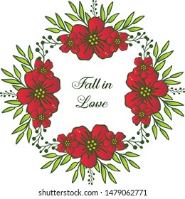 Modern style red flower frame, isolated on white backdrop, for template of various card fall in love. Vector