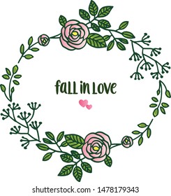 Modern style rose flower frame, for decoration of greeting card fall in love. Vector