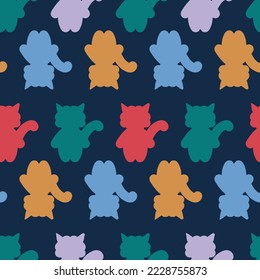 Patrón moderno sin fisuras con siluetas de gatos. Impresión de moda para tee, textil, tela, papel. Ilustración vectorial dibujada a mano para la decoración y el diseño.


