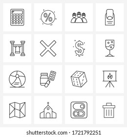 Modern Style Set of 16 line Pictograph Grid based done; park swing; group; amusement park; fashion Vector Illustration