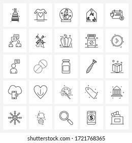 Modern Style Set of 25 line Pictograph Grid based shield; hut; favorite; home; decoration Vector Illustration